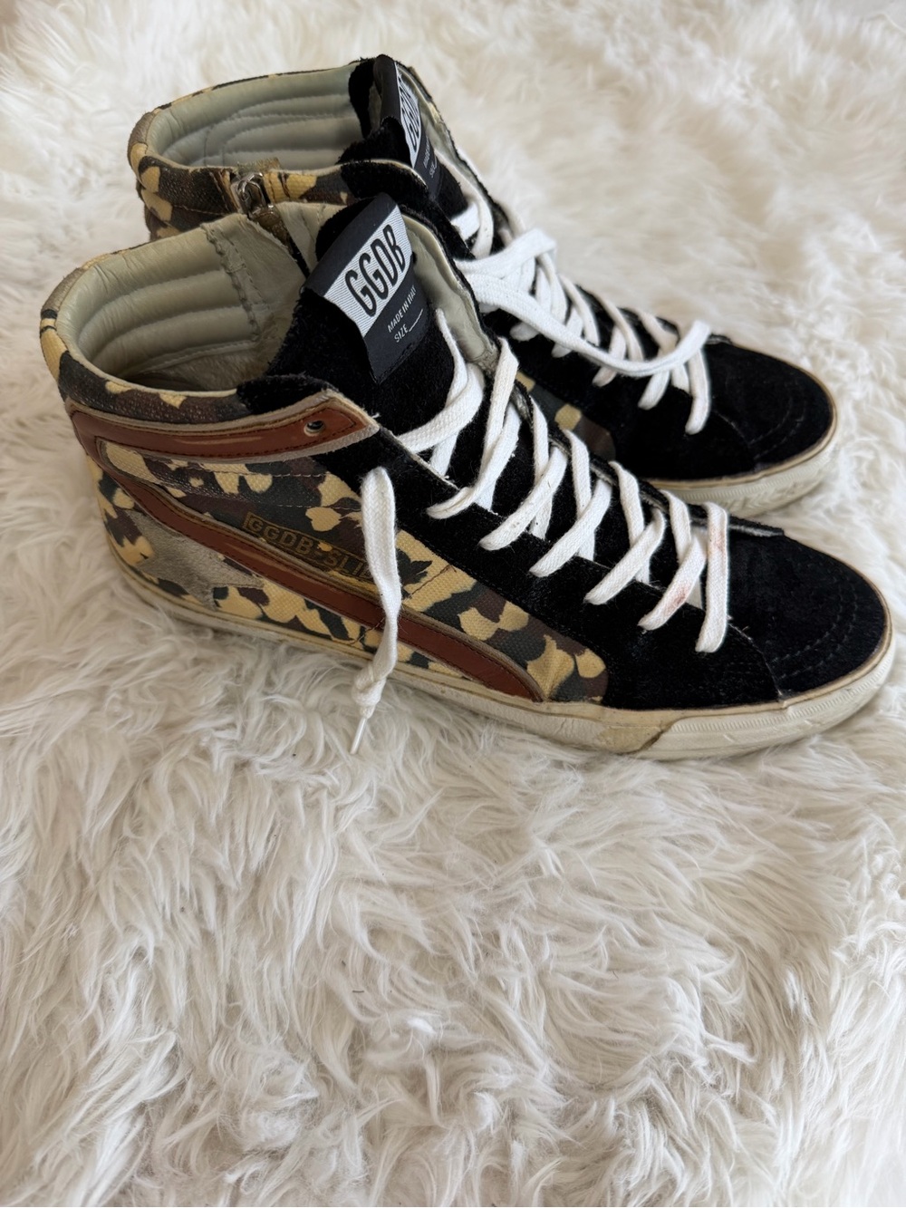 Golden Goose Slide Canvas in Black, Brown, and Cream Camo Size 40 US 10